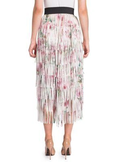 Shop Dolce & Gabbana Rose Fringe Skirt In Rose Print