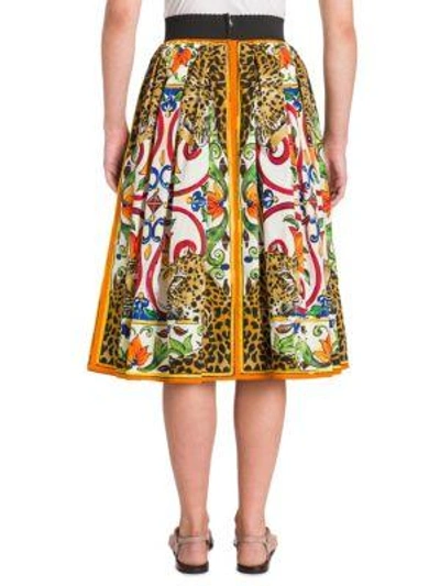 Shop Dolce & Gabbana Cotton Poplin Tile Print Skirt In Maiolica Leo Print