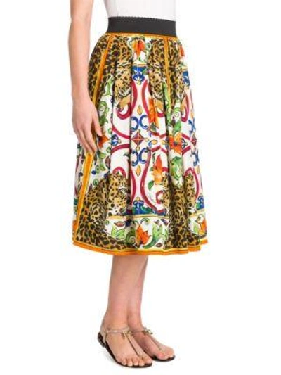 Shop Dolce & Gabbana Cotton Poplin Tile Print Skirt In Maiolica Leo Print
