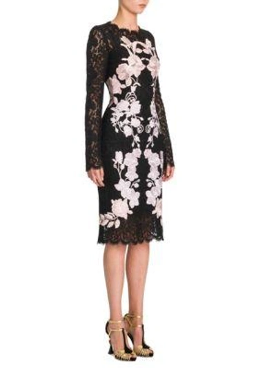 Shop Dolce & Gabbana Floral Lace Dress In Black