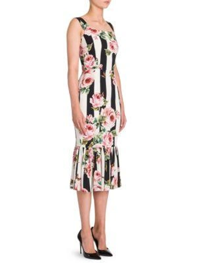 Shop Dolce & Gabbana Rose-print Striped Dress In Striped Rose