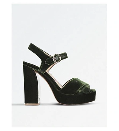 Shop Tory Burch Loretta Velvet Platform Sandals In Khaki