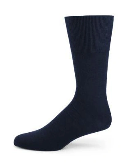 Shop Falke Solid Cotton Knit Socks In Dark-navy