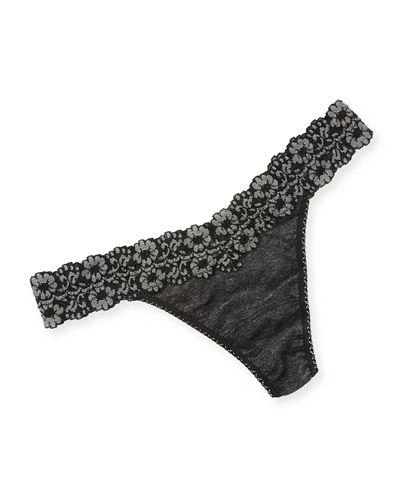 Shop Hanky Panky Original-rise Heather Jersey Thong In Black-heather