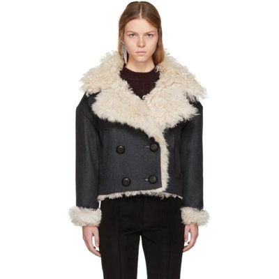 Shop Isabel Marant Grey Fur Belia Caban Coat