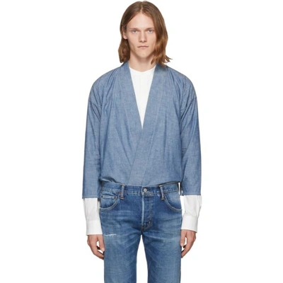 Shop Visvim Blue Noragi Cardigan