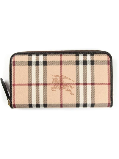 Burberry Haymarket Check And Leather Ziparound Wallet In Brown | ModeSens