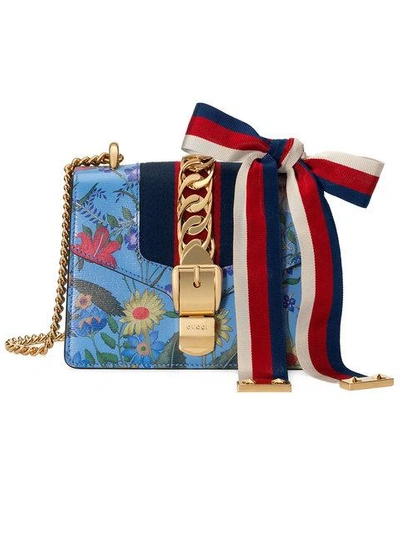 Shop Gucci Sylvie New Flora Leather Mini Chain Bag