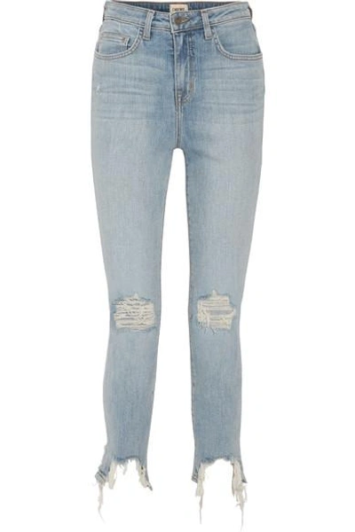 Shop L Agence The High Line Cropped Distressed High-rise Skinny Jeans In Light Denim