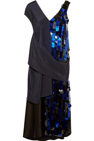 Shop Diane Von Furstenberg Embellished Crepe And Silk-satin Midi Dress In Blue