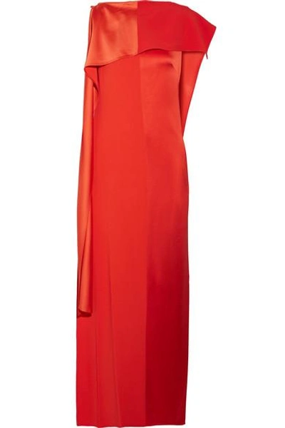 Shop Diane Von Furstenberg Draped Satin And Grosgrain Gown In Tomato Red