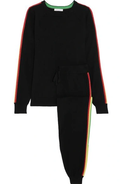Shop Olivia Von Halle Kingston Striped Silk-blend Sweatshirt And Track Pants Set In Black