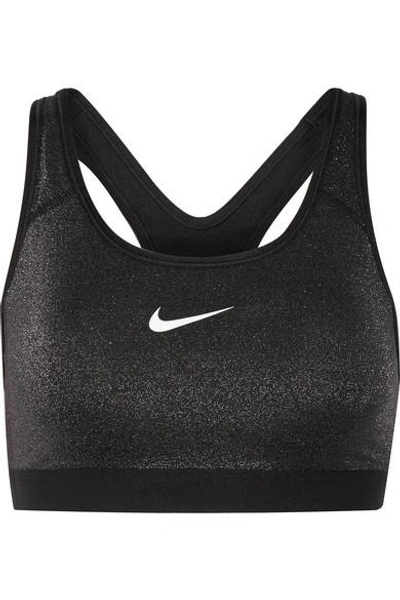 Shop Nike Sparkle Dri-fit Stretch-lamé Sports Bra In Black