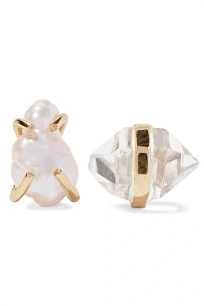 Shop Melissa Joy Manning 14-karat Gold, Herkimer Diamond And Pearl Earrings
