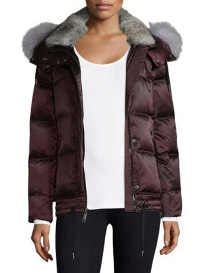 Shop Andrew Marc Short Fur-trim Down Jacket In Black