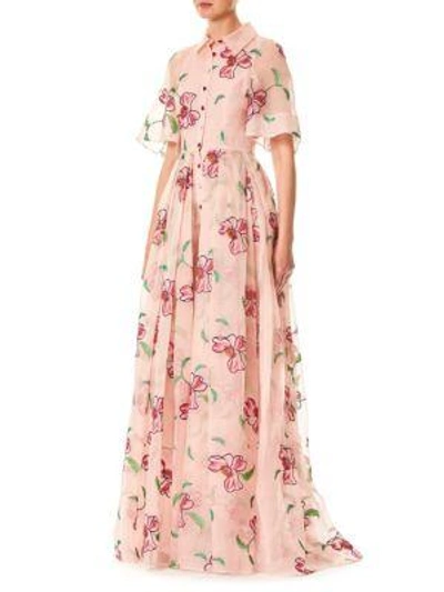 Shop Carolina Herrera Floral Silk Gown In Peony