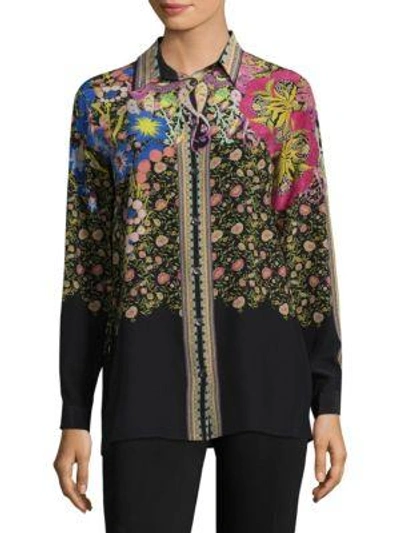 Shop Etro Floral Silk Shirt In Black