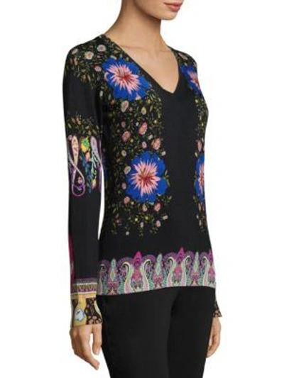 Shop Etro Floral Silk Top In Black