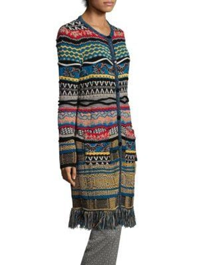 Shop Etro Long Knit Jacket In Multi