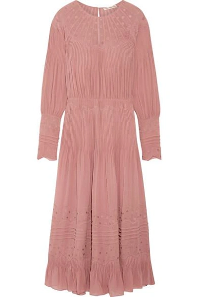 Shop Ulla Johnson Francine Pintucked Embroidered Silk-chiffon Midi Dress