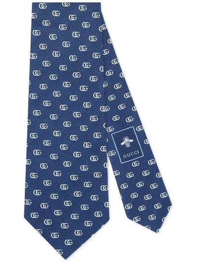 Shop Gucci Double G Silk Tie In Blue