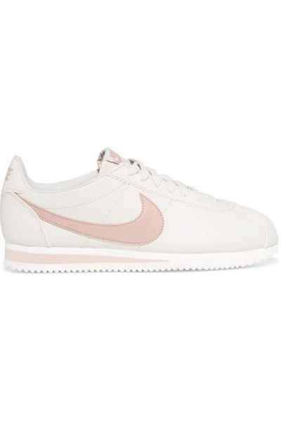 Shop Nike Classic Cortez Leather Sneakers In Beige