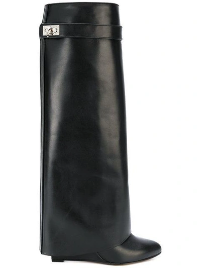 Shop Givenchy Shark Lock Knee-high Boots In Black