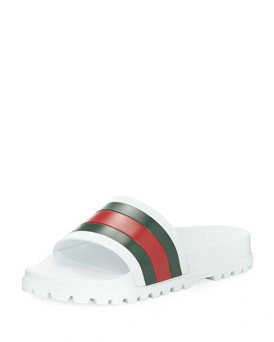 Shop Gucci Pursuit Trek Web Slide Sandals In White