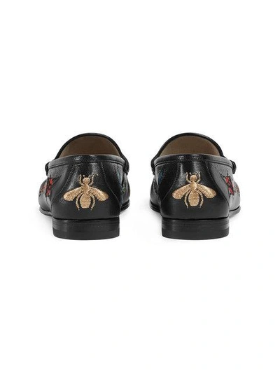 Shop Gucci Embroidered Horsebit Loafers In Black