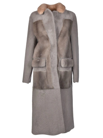 Shop Blancha Fur Long Coat In Grey