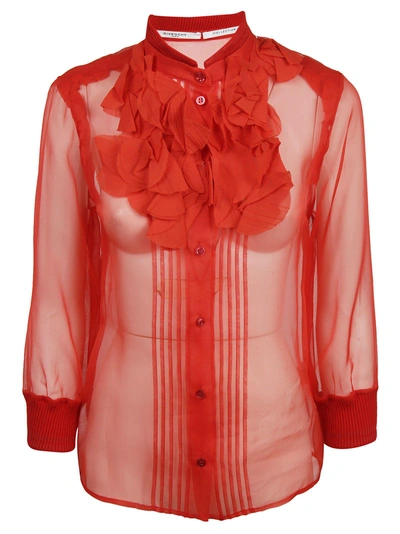Shop Givenchy Ruffle Silk Organza Blouse In Red