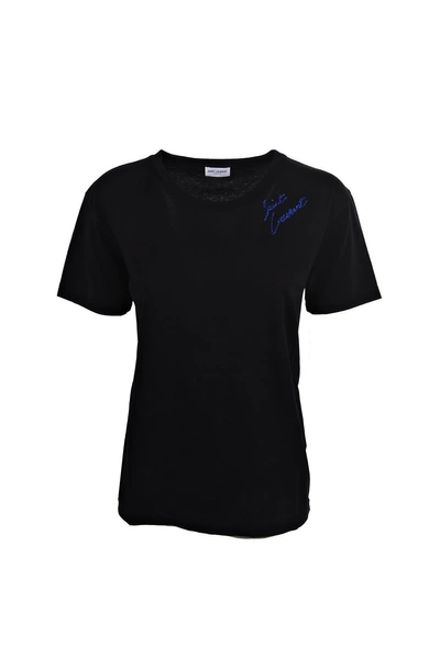 Shop Saint Laurent Embroidered Logo T-shirt In Black