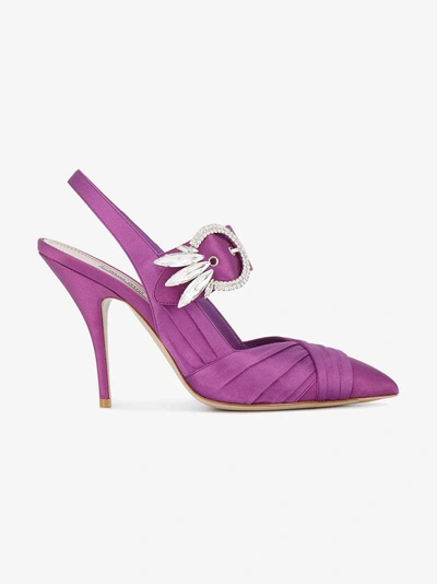 Shop Miu Miu Purple Satin Crystal 110 Slingback Heels In Pink&purple