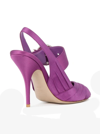 Shop Miu Miu Purple Satin Crystal 110 Slingback Heels In Pink&purple