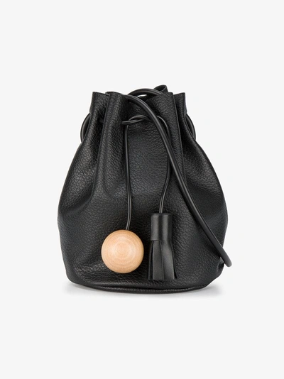 Shop Building Block Black Sphere Tassel Leather Bucket Bag
