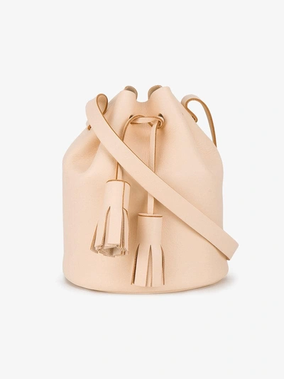 Shop Building Block Peach Tassel Leather Bucket Bag In Nude/neutrals