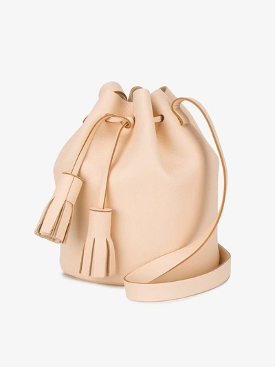 Shop Building Block Peach Tassel Leather Bucket Bag In Nude/neutrals