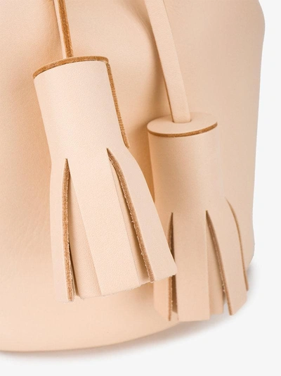 Shop Building Block Peach Tassel Leather Bucket Bag In Nude/neutrals