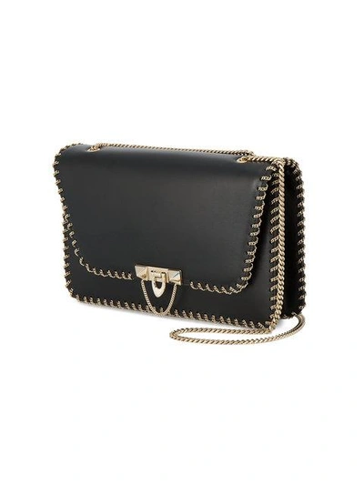 Shop Valentino Medium Black Leather Demilune Box Bag