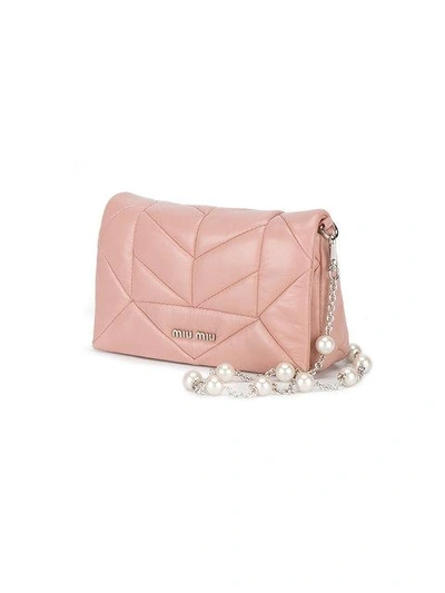 Shop Miu Miu Mini Pink Quilted Leather Pearl Strap Bag