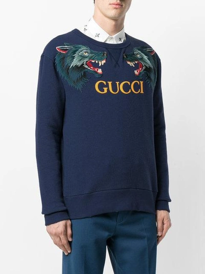 Shop Gucci Wolf Head Appliqué Sweatshirt