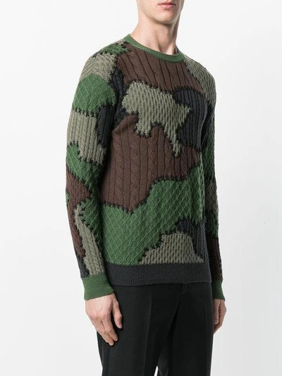 Shop Moschino Camouflage Cable Knit Sweater
