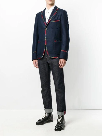 Shop Gucci Striped Trim Blazer In Blue