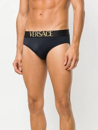 Shop Versace Logo Band Briefs - Black