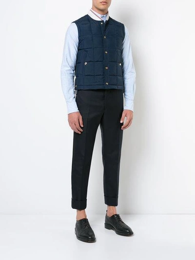 Shop Thom Browne Quilted Down Nylon Tech Vest In Blue