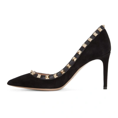 Shop Valentino Black  Garavani Suede Rockstud Pumps