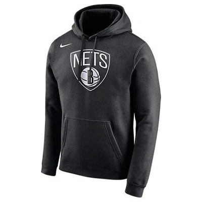 Shop Nike Men's Brooklyn Nets Nba Club Logo Fleece Hoodie, Black