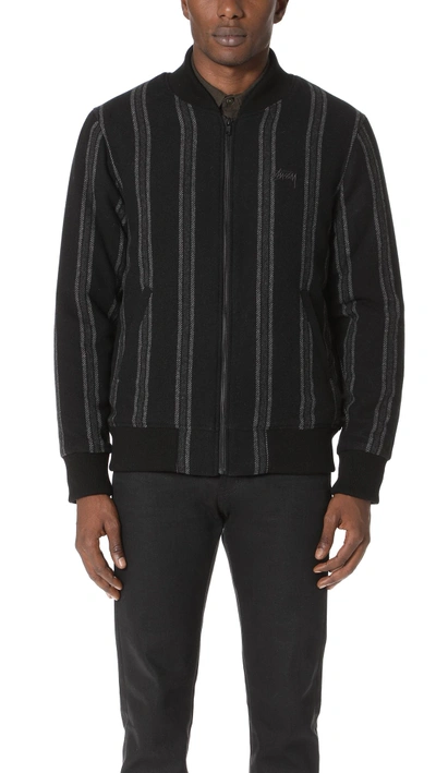 Wool Stripe Bomber Jacket In Black