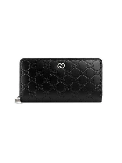 Shop Gucci Signature Zip Around Wallet In Black