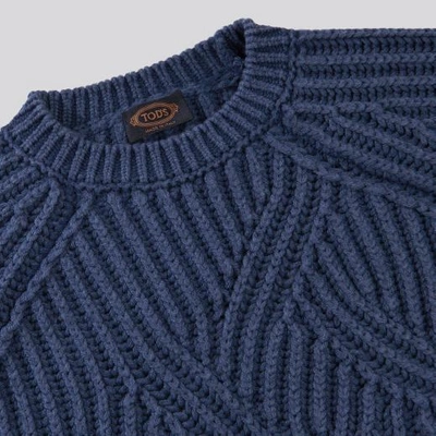 Shop Tod's Neck Pullover In Wool In Blue